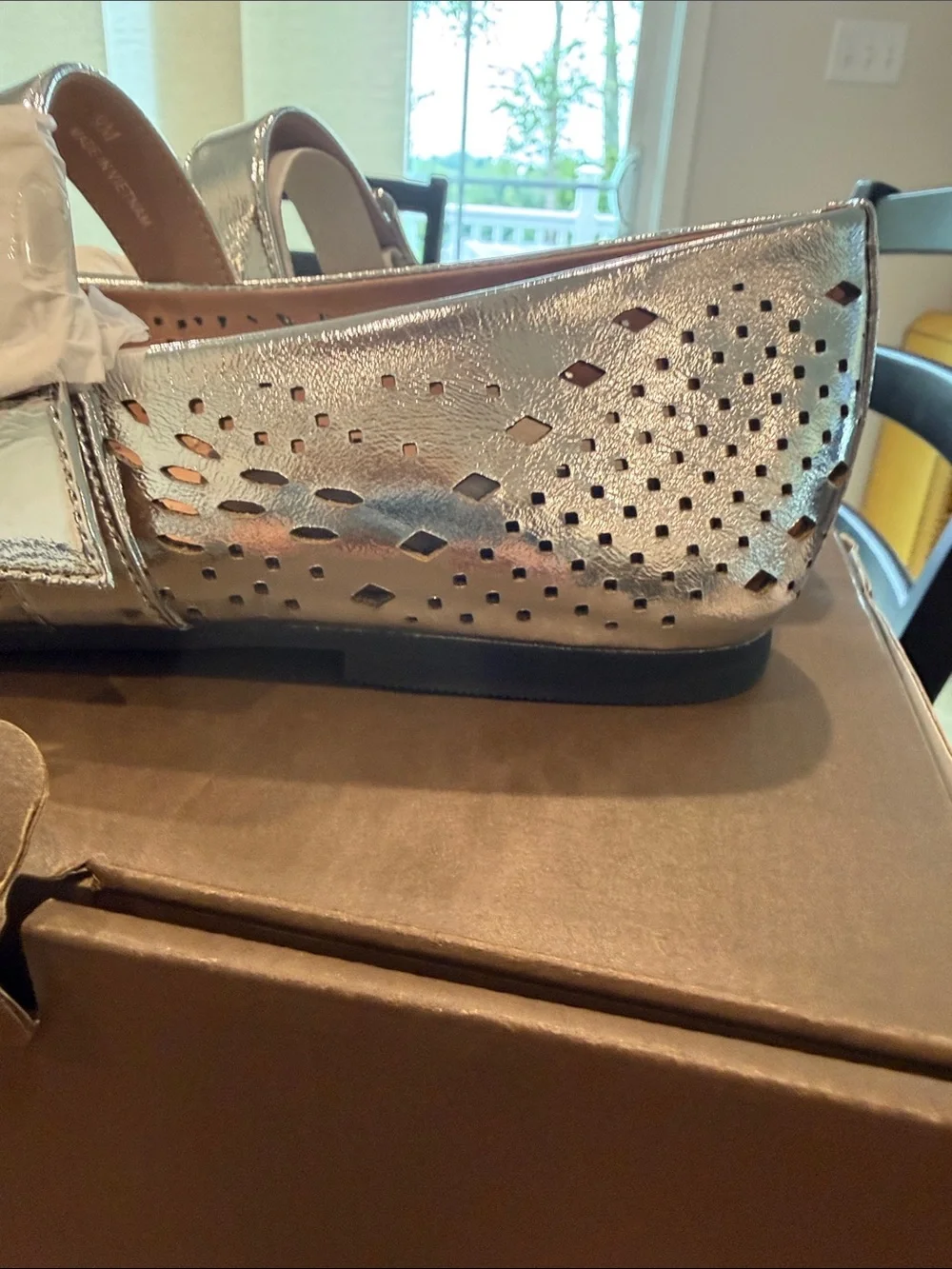 Paolo Silver Perforated Mary Jane Flats